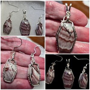 Custom Wire Wrapped Wonderstone Set: Earrings  Necklace/Pendant Sterling Silver