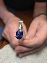 Load image into Gallery viewer, Custom Wire Wrapped Faceted Royal Blue Sapphire Necklace/Pendant Sterling Silver