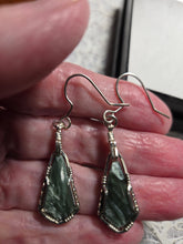 Load image into Gallery viewer, Custom Cut Polished &amp; Wire Wrapped Seraphenite (Angel Stone) Set Necklace/Pendant &amp; Earrings in Sterling Silver