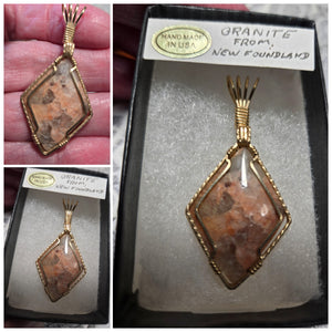 Custom Cut Polished & Wire Wrapped Granite from New Foundland Necklace/Pendant 14kgf
