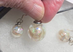 Custom Glass Ball Set: Necklace/Pendant Earrings Real Australian opal Chips