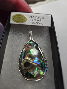 Custom Wire Wrapped Mosaic Paua Shell Necklace/Pendant Sterling Silver One of a kind