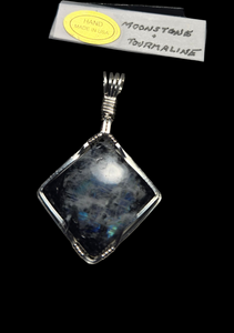 **SOLD **Custom Wire Wrapped Moonstone with Tourmaline Necklace/Pendant Sterling Silver