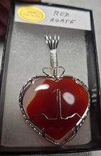 Load image into Gallery viewer, Custom Wire Wrapped Red Agate Heart with Heartbeat Necklace/Pendant Sterling Silver
