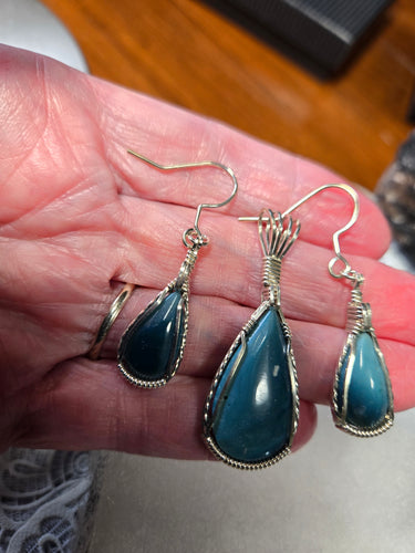 Custom Cut Polished Wire Wrapped Iron Ore Furnace Dickson TN Set: Necklace/Pendant Earrings Sterling Silver