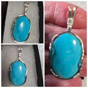 Custom Cut & Polished Turquoise Kingman AZ Necklace/Pendant Sterling Silver