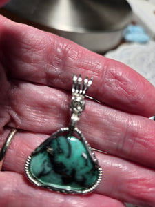 Custom Wire Wrapped Super Rare Variscite Snowville, NV Necklace/Pendant Sterling Silver