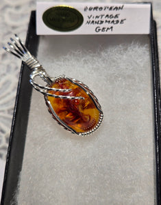 Custom Wire Wrapped European Vintage Stone Necklace/Pendant Sterling Silver