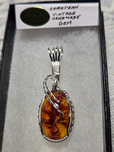 Custom Wire Wrapped European Vintage Stone Necklace/Pendant Sterling Silver