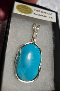 Custom Cut & Polished Turquoise Kingman AZ Necklace/Pendant Sterling Silver