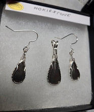 Load image into Gallery viewer, Custom Wire Wrapper Polished Hokie Stone Virginia Tech Gray Quarry Set: Earrings, Necklace/Pendant Sterling Silver