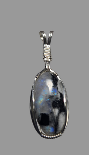 Custom Wire Wrapped Moonstone with Tourmaline Necklace/Pendant Sterling Silver