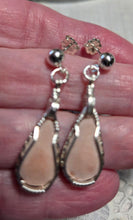 Load image into Gallery viewer, Custom Cut Unpolished Polished Wire Wrapped Virginia Tech Pink Hokie Stone Earrings Sterling Silver