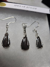 Load image into Gallery viewer, Custom Wire Wrapper Polished Hokie Stone Virginia Tech Gray Quarry Set: Earrings, Necklace/Pendant Sterling Silver
