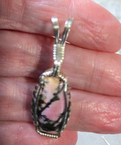 Custom Cut Polished & Wire Wrapped Rhodonite Set Necklace/Pendant Earrings Sterling Silver