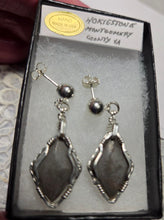 Load image into Gallery viewer, Custom Wire Wrapper Unpolished Hokie Stone Virginia Tech Gray Quarry: Earrings Sterling Silver