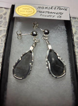 Load image into Gallery viewer, Custom Wire Wrapper Unpolished Hokie Stone Virginia Tech Gray Quarry: Earrings Sterling Silver