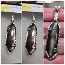 Load image into Gallery viewer, Custom Cut Polished &amp; Wire Wrapped Hypersthene Necklace/Pendant Sterling Silver