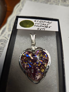Custom Wire Wrapped European Vintage Heart Stone Necklace/Pendant Sterling Silver