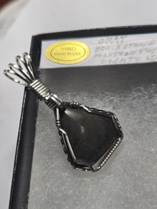 Custom Cut Polished & Wire Wrapped Gray Hokie Stone Heart Virginia Tech Necklace/Pendant Sterling Silver