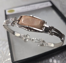 Load image into Gallery viewer, Custom Cut Polished &amp; Wire Wrapped Virginia Tech Hokie Stone Pink Quarry Bracelet Size 7 1/4 Sterling Silver