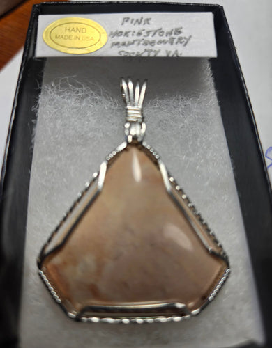 Custom Wire Wrapped Pink Hokie Stone Virginia Tech Pink Quarry Necklace/Pendant Sterling Silver