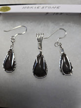 Load image into Gallery viewer, Custom Wire Wrapper Polished Hokie Stone Virginia Tech Gray Quarry Set: Earrings, Necklace/Pendant Sterling Silver