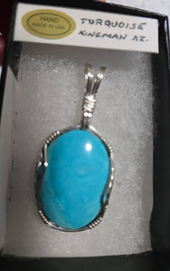 Custom Cut & Polished Turquoise Kingman AZ Necklace/Pendant Sterling Silver