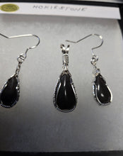 Load image into Gallery viewer, Custom Wire Wrapper Polished Hokie Stone Virginia Tech Gray Quarry Set: Earrings, Necklace/Pendant Sterling Silver