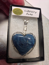 Load image into Gallery viewer, Custom Cut Polished &amp; Wire Wrapped Liberty Iron Ore Furnace Slag Heart Necklace/Pendant Sterling Silver