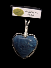 Load image into Gallery viewer, Custom Cut Polished &amp; Wire Wrapped Liberty Iron Ore Furnace Slag Heart Necklace/Pendant Sterling Silver