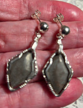 Load image into Gallery viewer, Custom Wire Wrapper Unpolished Hokie Stone Virginia Tech Gray Quarry: Earrings Sterling Silver
