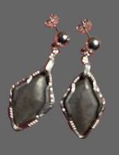 Load image into Gallery viewer, Custom Wire Wrapper Unpolished Hokie Stone Virginia Tech Gray Quarry: Earrings Sterling Silver