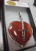 Load image into Gallery viewer, Custom Wire  Wrapped Red Agate Heart/Cross Necklace/Pendant Sterling Silver