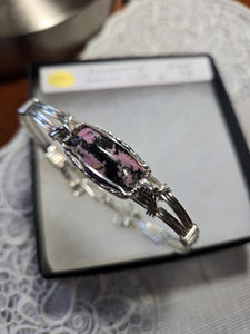 Custom Cut Polished & Wire Wrapped Rhodonite Albemarle County VA Bracelet 7 1/4 Sterling Silver
