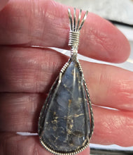Load image into Gallery viewer, Custom Wire Wrapped Blue Quartz Madison County VA Set Necklace/Pendant Earrings Sterling Silver