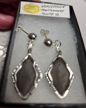 Load image into Gallery viewer, Custom Wire Wrapper Unpolished Hokie Stone Virginia Tech Gray Quarry: Earrings Sterling Silver