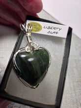 Load image into Gallery viewer, Custom Cut Polished &amp; Wire Wrapped Liberty Iron Ore Furnace Slag Heart Necklace/Pendant Sterling Silver
