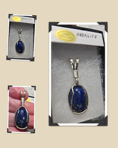 Custom Cut Polished & Wire Wrapped Sodalite Necklace/Pendant Sterling Silver