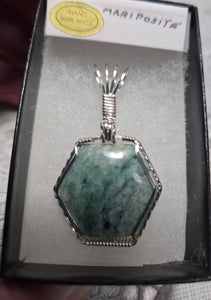 Custom Cut Polished & Wire Wrapped Mariposite Necklace/Pendant Sterling Silver