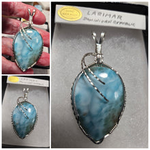 Load image into Gallery viewer, Custom Cut Polished &amp; Wire Wrapped Larimar Necklace/Pendant Sterling Silver