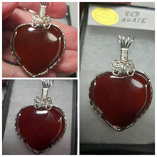 Load image into Gallery viewer, Custom Wire Wrapped Red Agate Heart Necklace/Pendant Sterling Silver