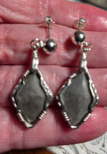 Load image into Gallery viewer, Custom Wire Wrapper Unpolished Hokie Stone Virginia Tech Gray Quarry: Earrings Sterling Silver