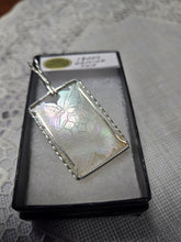 Load image into Gallery viewer, Custom Wire Wrapped 1800's Gaming Chip Hand Carved Mother of Pearl Necklace/Pendant  Sterling Silver