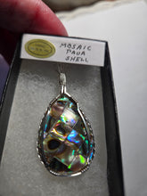 Load image into Gallery viewer, Custom Wire Wrapped Mosaic Paua Shell Necklace/Pendant Sterling Silver One of a kind