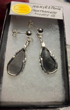 Load image into Gallery viewer, Custom Wire Wrapper Unpolished Hokie Stone Virginia Tech Gray Quarry: Earrings Sterling Silver