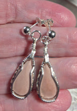 Load image into Gallery viewer, Custom Cut Unpolished Polished Wire Wrapped Virginia Tech Pink Hokie Stone Earrings Sterling Silver