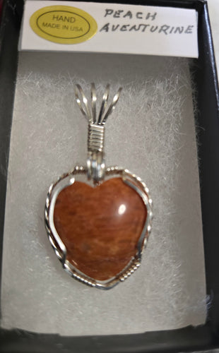Custom Wire Wrapped Peach Aventurine Necklace/Pendant Sterling Silver