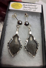 Load image into Gallery viewer, Custom Wire Wrapper Unpolished Hokie Stone Virginia Tech Gray Quarry: Earrings Sterling Silver