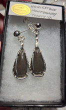 Load image into Gallery viewer, Custom Wire Wrapper Polished Hokie Stone Virginia Tech Gray Quarry: Earrings Sterling Silver